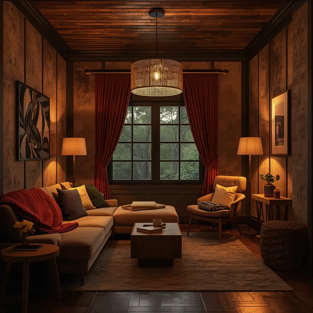 Koselig hjørne med varme tekstiler og belysning